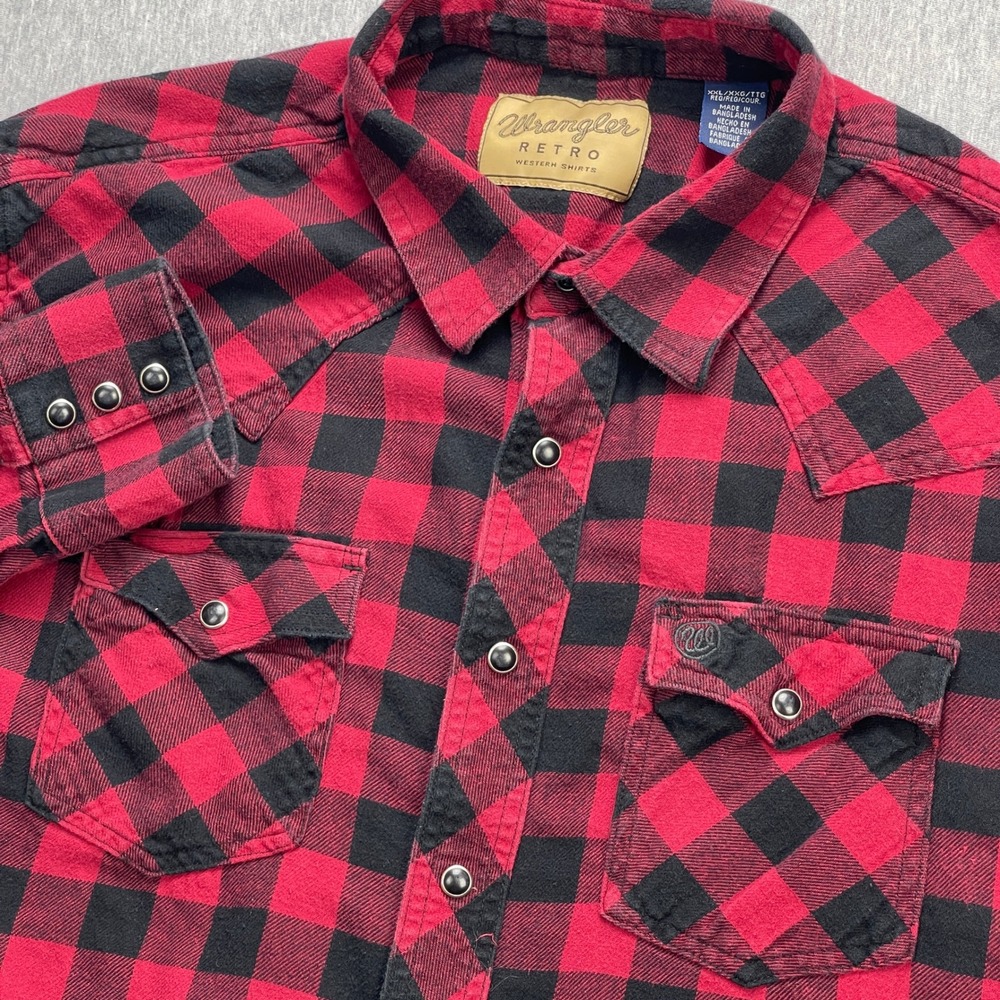 Wrangler Retro Western Shirt Mens XXL Red Black Buffalo Check Plaid Snap Front